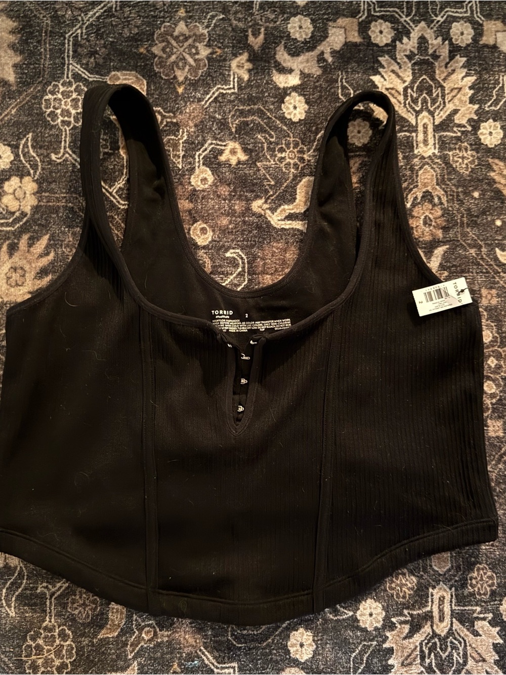 torrid Black Ribbed Button-Front Crop top